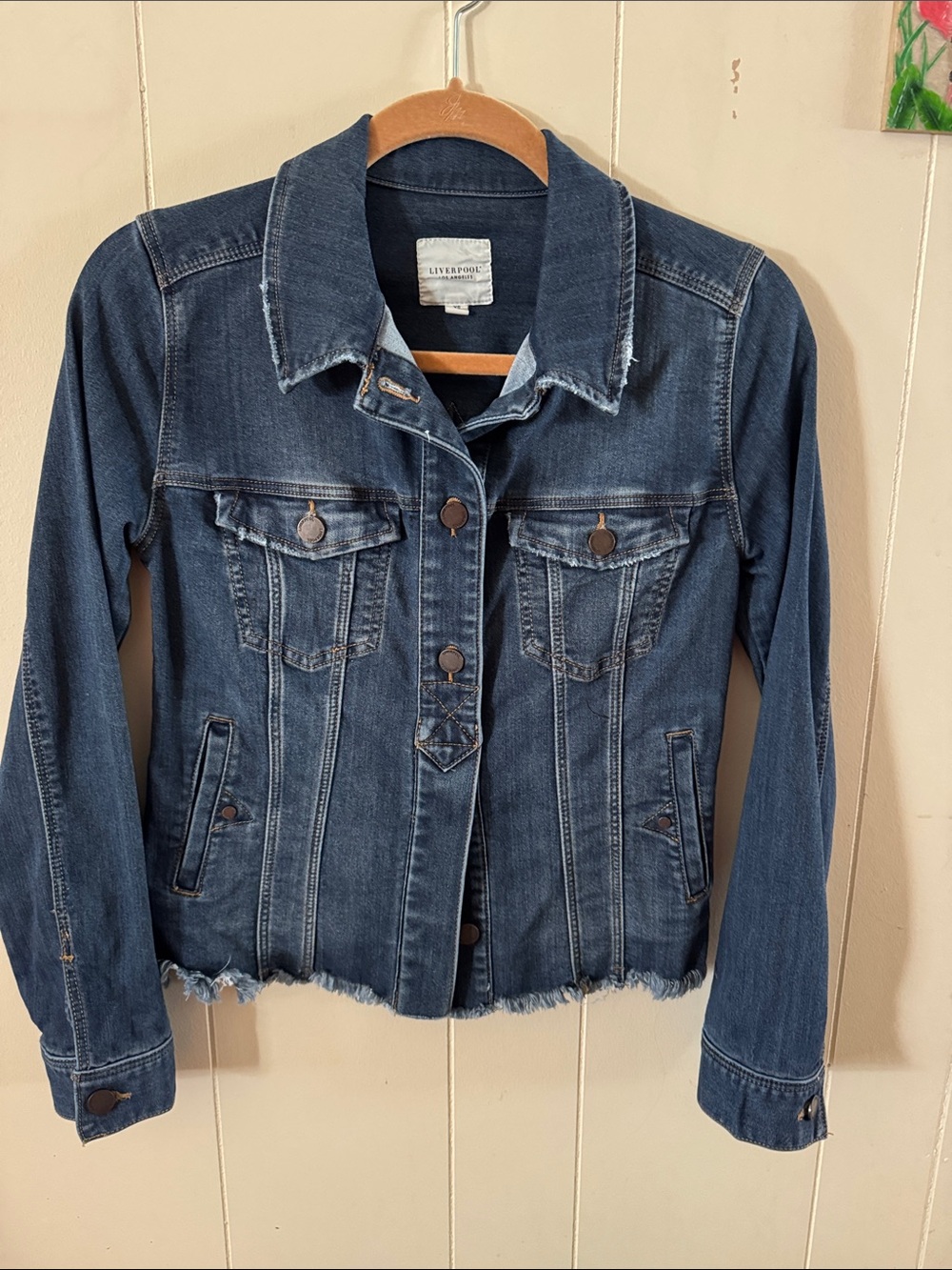 Liverpool Dark Indigo Denim Jacket with Distressed Hem